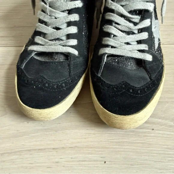 Authentic Golden Goose Mid Stars with Black Glitter Accents Size 37 - Picture 8 of 12